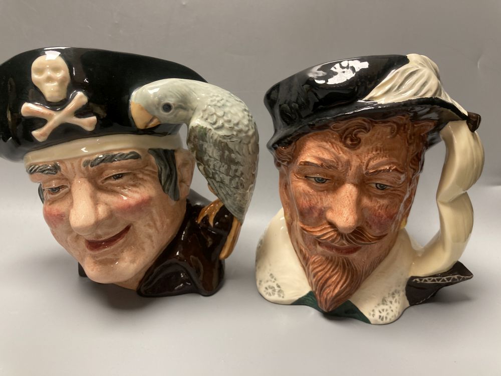 Six Royal Doulton character jugs and one smaller, tallest 18cm